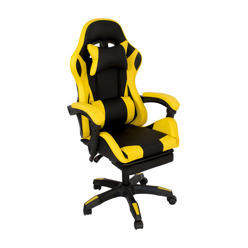 Fotel biurowy LP709B-Y czarny z żółtymi akcentami z podnóżkiem na biurko