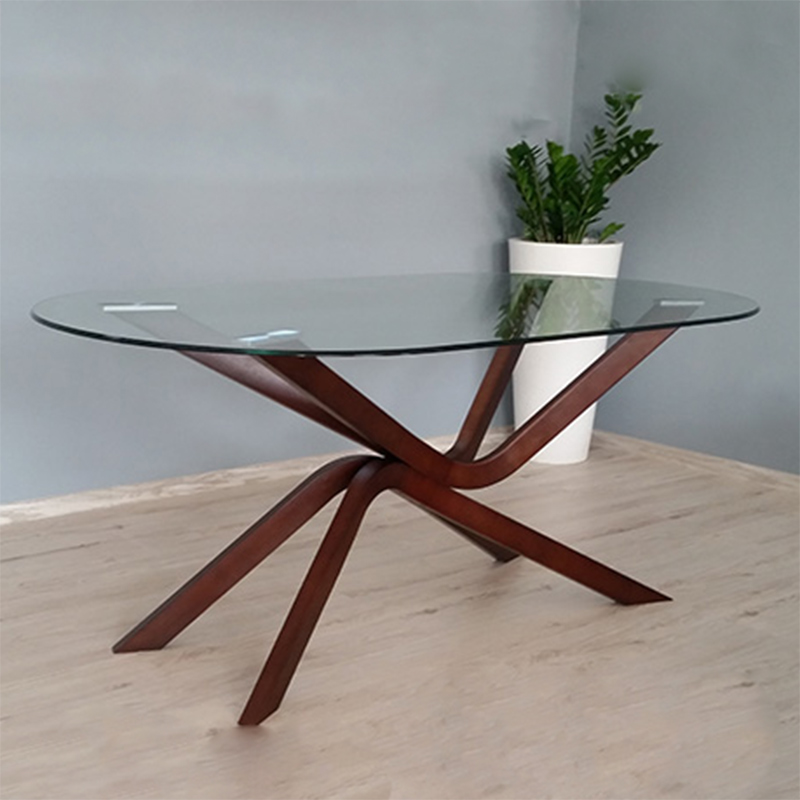 stół na drewnianych nogac hwenge szklany