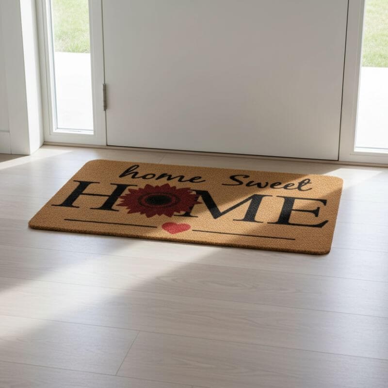 Wycieraczka Hile H24038-1 60×40 cm — chłonna mata beżowo-czarna z napisem „Welcome home”