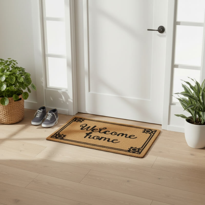 Wycieraczka Hile H24038-1 60×40 cm — chłonna mata beżowo-czarna z napisem „Welcome home”