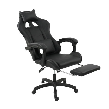 Fotel biurowy HILE LP209B-B – czarny, obrotowy z podnóżkiem, ergonomiczny fotel do pracy i relaksu