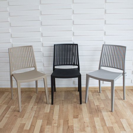 Szare krzesło ogrodowe z polipropylenu – nowoczesne, sztaplowane, do kuchni, jadalni, na taras 190G
