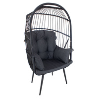Fotel na taras, kokon stojący ogrodowy – czarny stelaż, szare poduszki KS239B