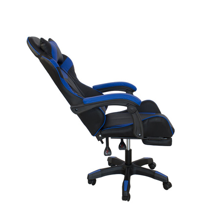 Fotel gamingowy Hile LP709B-BL z podnóżkiem – ergonomiczny, czarno-granatowy, wysokie oparcie, ekoskóra