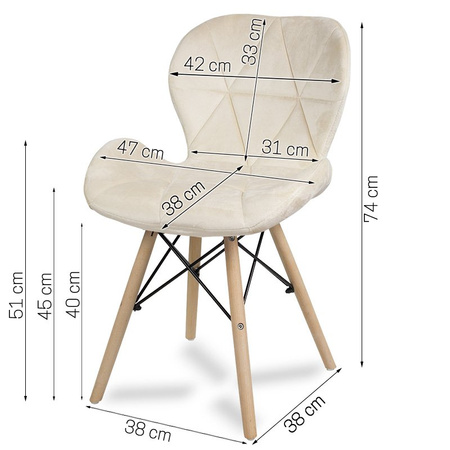 Krzesło na drewnianych bukowych nogach tapicerowane nowoczesne stylowe welurowe do salonu biura kremowe 024V-CR WF