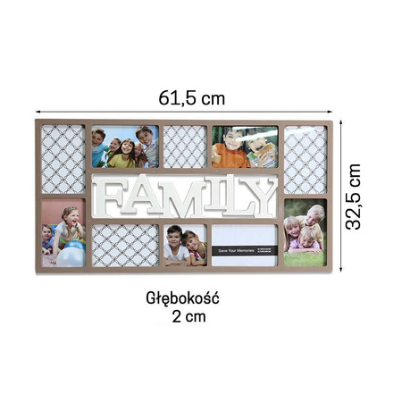 Multi ramka na zdjęcia 10 zdjęć 10x15 FAMILY brązowa - UC82320 