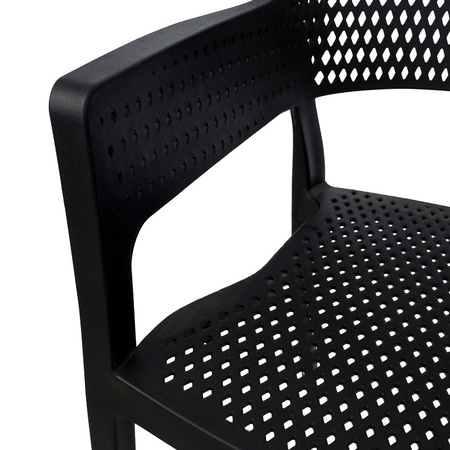 Czarne krzesło ogrodowe HILE 193B – z podłokietnikami, sztaplowane, do ogrodu i restauracji