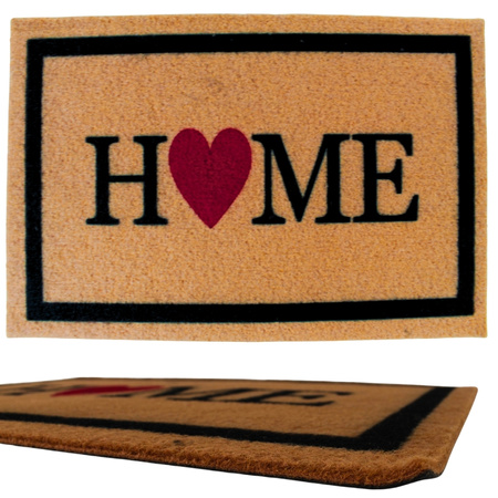 Wycieraczka pod drzwi H24038-2 – mata wejściowa 60×40 cm z nadrukiem „HOME ♥”, beżowo-czarna