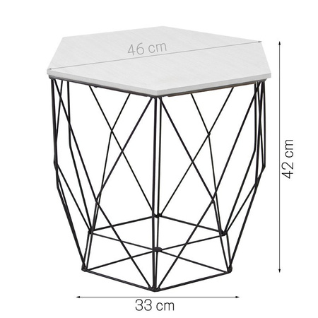 Stolik kawowy kosz druciany czarny z drewnianym białym blatem MDF do salonu SK101B-45W