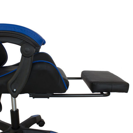Fotel gamingowy Hile LP709B-BL z podnóżkiem – ergonomiczny, czarno-granatowy, wysokie oparcie, ekoskóra