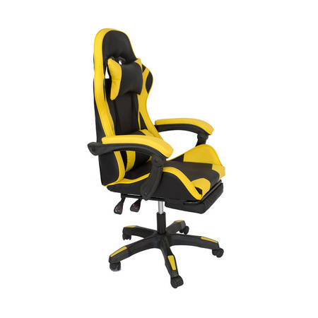 Fotel biurowy obrotowy z ekoskóry, czarno-żółty z wysuwanym podnóżkiem HILE-TO-L709B-Y