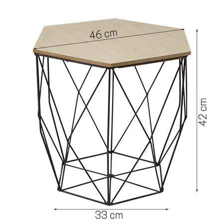 Stolik kawowy koszt druciany czarny do salonu organizer z drewnianym blatem SK101B-45