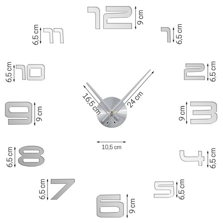 Zegar ścienny 3D duży do naklejenia na ścianę lustro srebrny 007MS