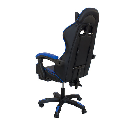 Fotel gamingowy Hile LP709B-BL z podnóżkiem – ergonomiczny, czarno-granatowy, wysokie oparcie, ekoskóra