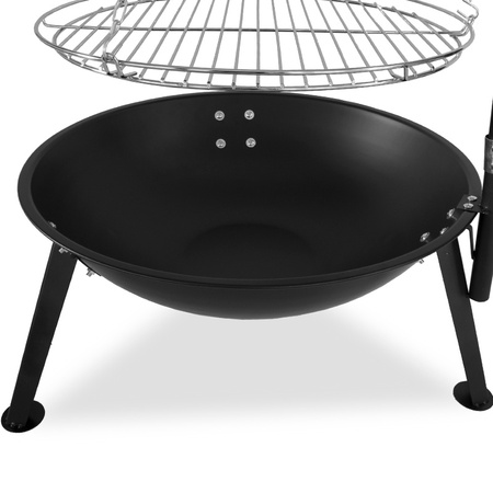 Grill węglowy z paleniskiem i regulowanym rusztem wiszącym okrągłym 59cm czarny GW0104