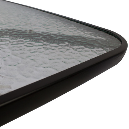 Stół ogrodowy szklany 80x80 cm – czarny, z otworem na parasol, odporny na warunki atmosferyczne H23S019