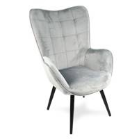 Fotel uszak skandynawski welur retro do salonu na metalowych czarnych nogach szary F420G