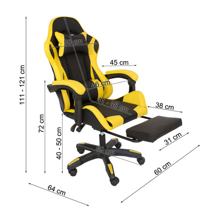 Fotel biurowy obrotowy z ekoskóry, czarno-żółty z wysuwanym podnóżkiem HILE-TO-L709B-Y
