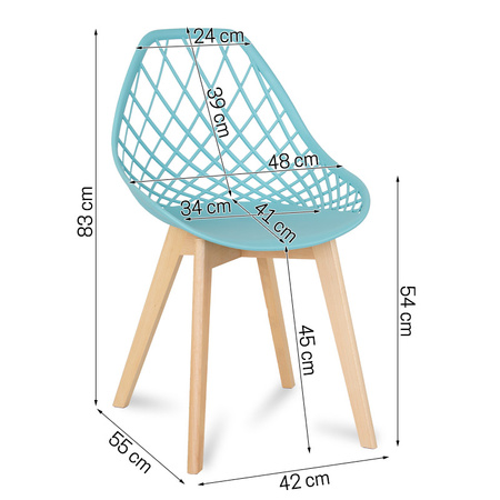 Krzesło ażurowe skandynawskie nowoczesne na drewnianych bukowych nogach stylowe turkusowe YE-25 / typ 007