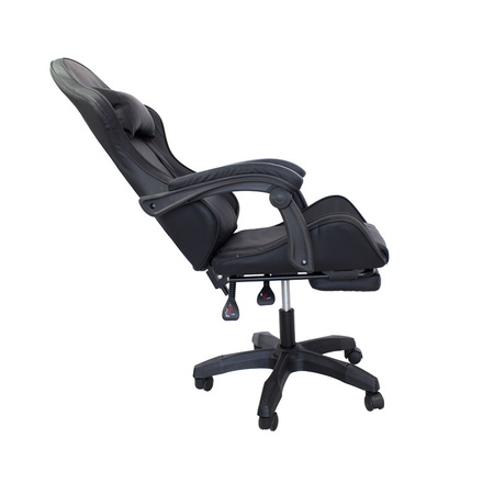 Ergonomiczny fotel gamingowy LP709B-B z podnóżkiem – czarny, obrotowy, elegancki