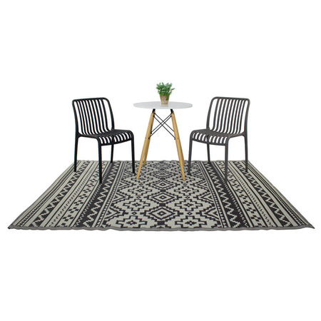 Dywan zewnętrzny na balkon i taras 160x220 cm – wodoodporny czarny w stylu boho ES-03B