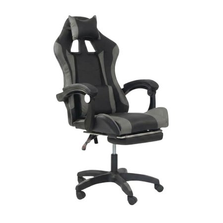 Krzesło do biurka HILE LP209G-B – obrotowy fotel czarno-szary, młodzieżowy z podnóżkiem