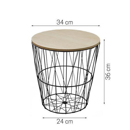Okrągły stolik kawowy z koszem druciany mały z drutu drewniany blat SK104B-34