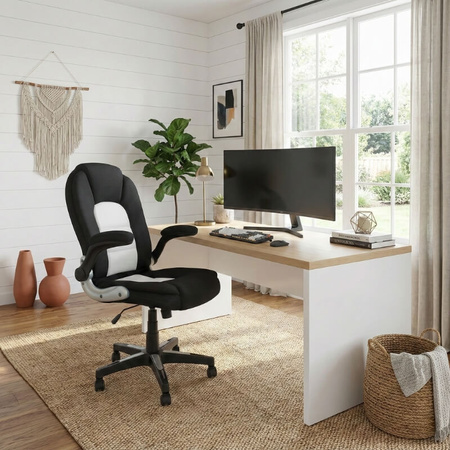 Krzesło obrotowe do biurka L204B-W – siateczkowe, czarno-białe, młodzieżowe