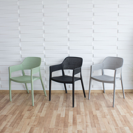 Czarne krzesło ogrodowe HILE 193B – z podłokietnikami, sztaplowane, do ogrodu i restauracji