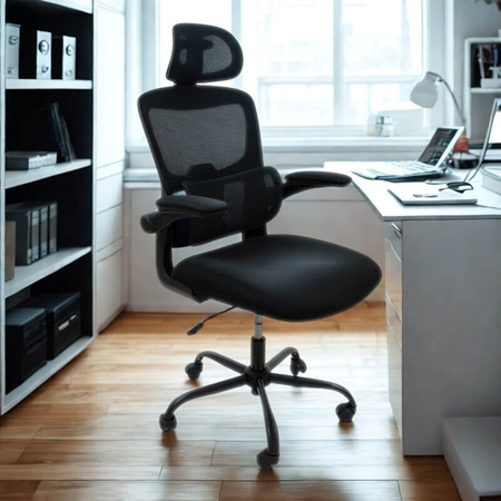 Fotel gamingowy czarny – ergonomiczny, siateczkowy, obrotowy z wysokim oparciem L038B