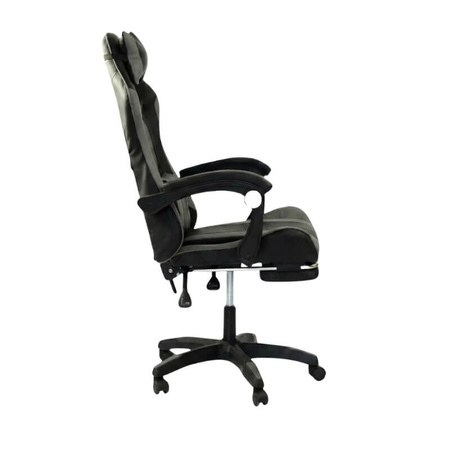 Krzesło do biurka HILE LP209G-B – obrotowy fotel czarno-szary, młodzieżowy z podnóżkiem