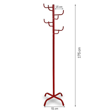 Wieszak stojący na ubrania podłogowy nowoczesny metalowy czerwony WS100