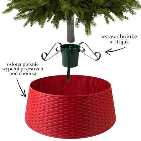 Osłona pod choinkę śr.65cm wys. 23cm koszowa, składana osłona na stojak choinkowy, czerwona H2203-23R