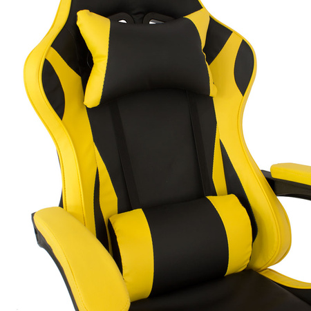 Fotel biurowy obrotowy z ekoskóry, czarno-żółty z wysuwanym podnóżkiem HILE-TO-L709B-Y