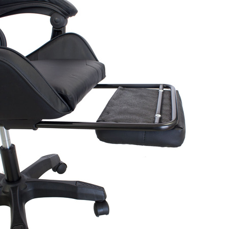 Ergonomiczny fotel gamingowy LP709B-B z podnóżkiem – czarny, obrotowy, elegancki