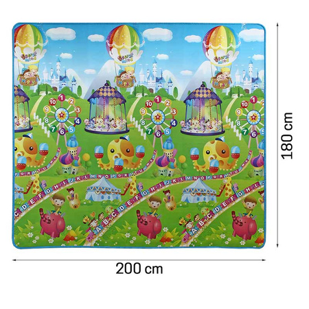 Duża mata edukacyjna dla dzieci dwustronna Wesołe miasteczko 180 cm x 200 cm gr. - 1,0 cm M-32-01