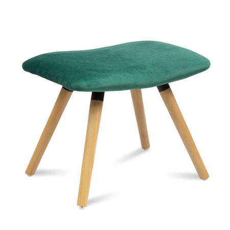 Fotel uszak z weluru pikowany na drewnianych nogach z podnóżkiem F150GR zielony