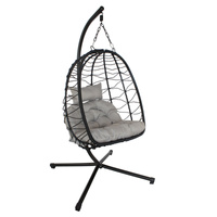 Kokon ogrodowy z poduszką, fotel wiszący  – czarny stelaż, szare siedzisko KW232B