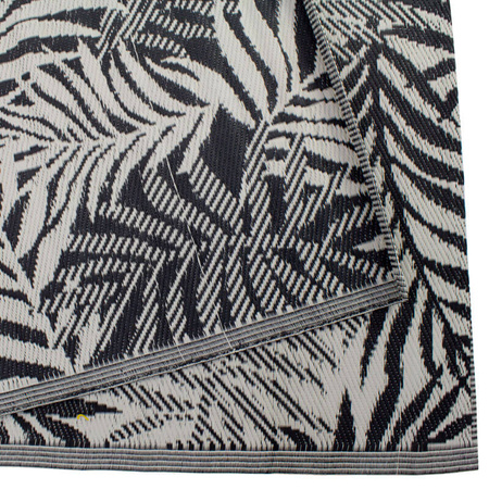 Dywan zewnętrzny na balkon i taras 120x180 cm – czarny z motywem liści, wodoodporny ES-06A