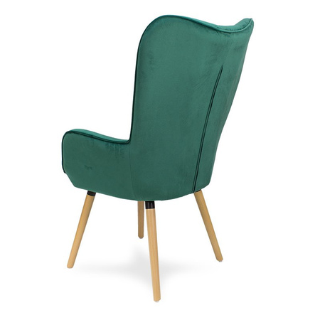 Fotel uszak z weluru pikowany na drewnianych nogach z podnóżkiem F150GR zielony