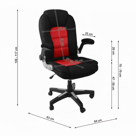 Krzesło gamingowe obrotowe – ergonomiczne krzesło dla gracza z podnoszonymi podłokietnikami, czerwone L204B-R Czarno/Czerwone