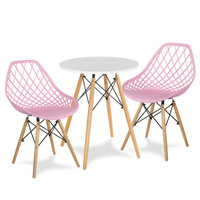 Stół okrągły S350 SEN biały + 2 krzesła YE08 różowy zestaw kuchenny skandynawski nowoczesny