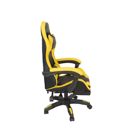 Fotel biurowy obrotowy z ekoskóry, czarno-żółty z wysuwanym podnóżkiem HILE-TO-L709B-Y