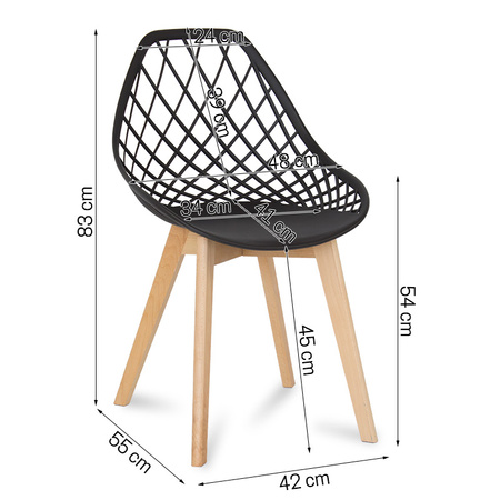 Krzesło ażurowe skandynawskie nowoczesne na drewnianych bukowych nogach stylowe czarne YE-02 / typ 007