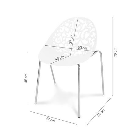 Krzesło ażurowe na metalowych chromowanych nogach na taras do ogrodu Floral białe 504W BB