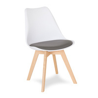 Krzesło na drewnianych bukowych nogach z skórzaną szarą poduszką nowoczesne białe 007W-G-BW