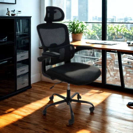 Fotel gamingowy czarny – ergonomiczny, siateczkowy, obrotowy z wysokim oparciem L038B