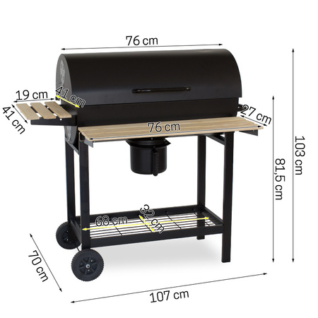 Grill węglowy prostokątny, półka składana drewniana GW0105