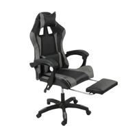 Krzesło do biurka HILE LP209G-B – obrotowy fotel czarno-szary, młodzieżowy z podnóżkiem