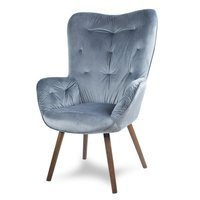 Fotel uszak welur na ciemnych drewnianych nogach wenge skandynawski do salonu ciemno szary F905DG